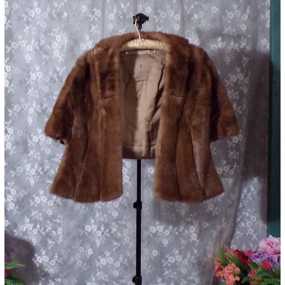 Vintage 50s Mink Stole Wrap 1950s Retro Light Brown Glam Old Hollywood Wedding